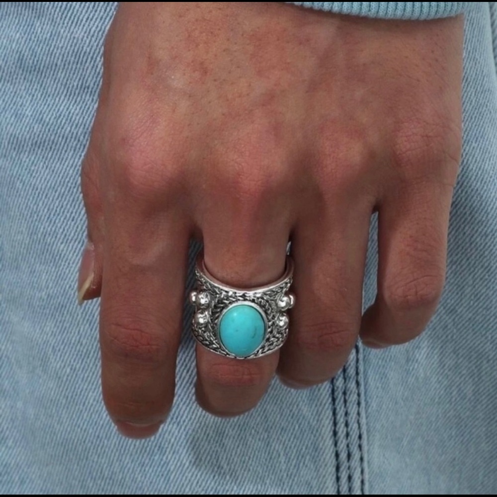 Turquoise Cuff Ring Antique Silver.